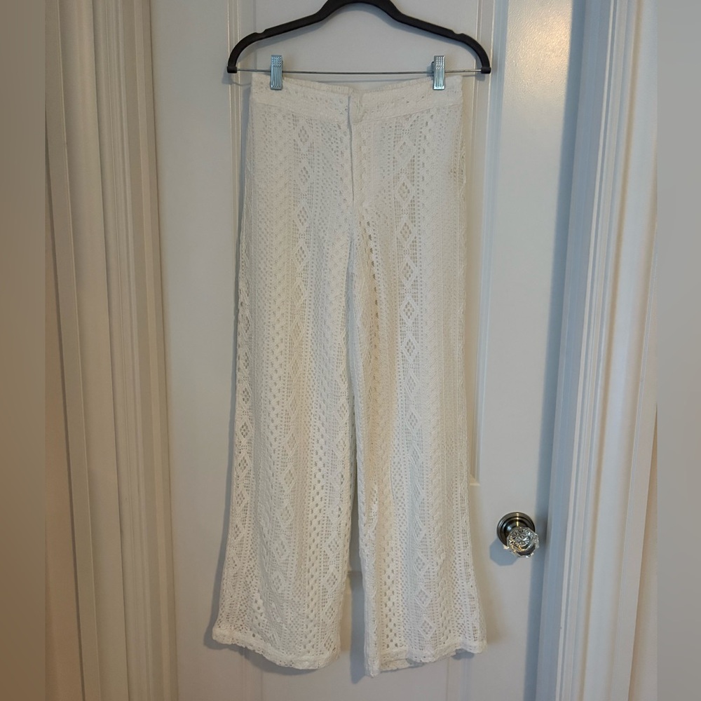 Marled White Lace Wide Leg Pants
